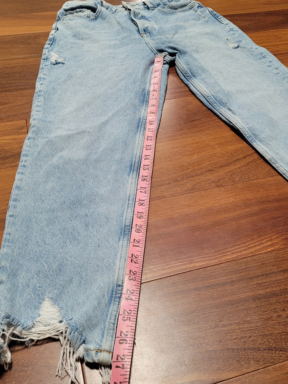 Zara Denim Jeans Straight Leg High Waisted Button Up Raw Hem Light Distressed 8 - Picture 12 of 14